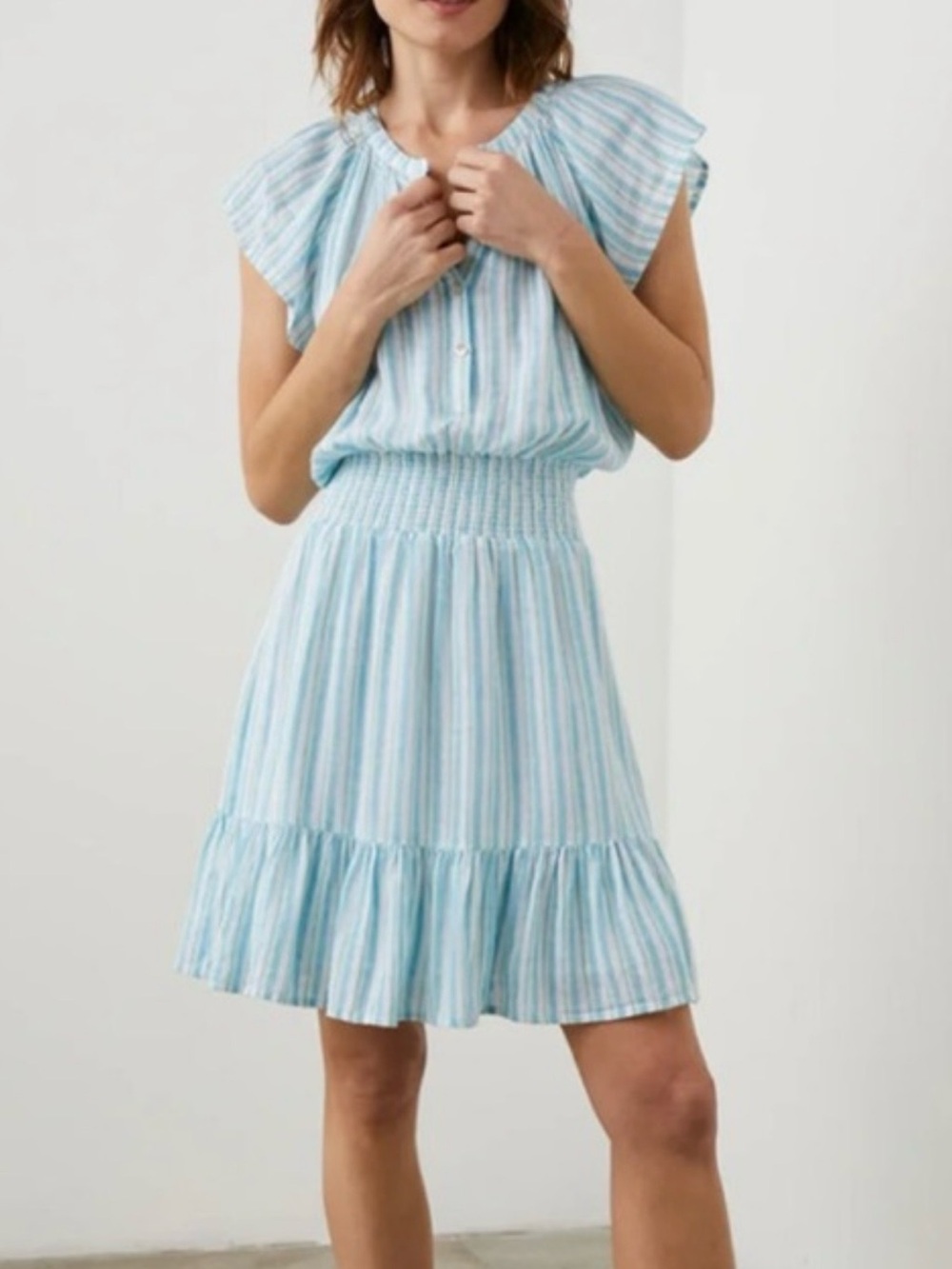 Rails Light Blue Stripe Smocked Waist Summer Dress